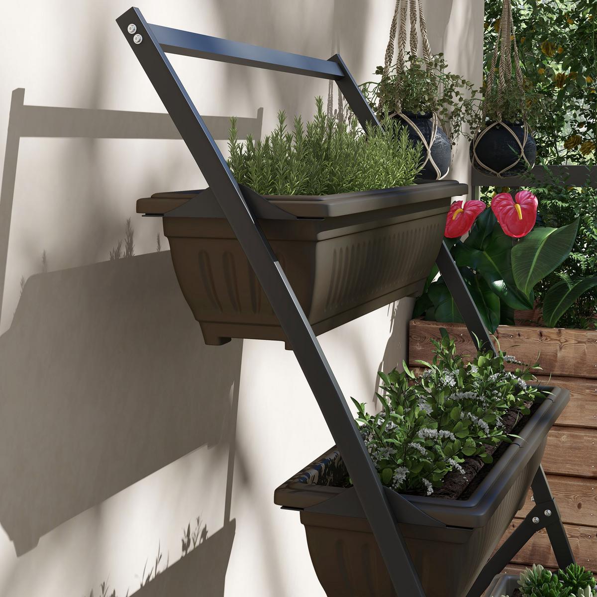 PFLANZENTREPPE Blumenregal für Garten, Stahl, Braun, 76 x 79 x 162 cm - Braun, Metall (79/162/76cm) - Outsunny