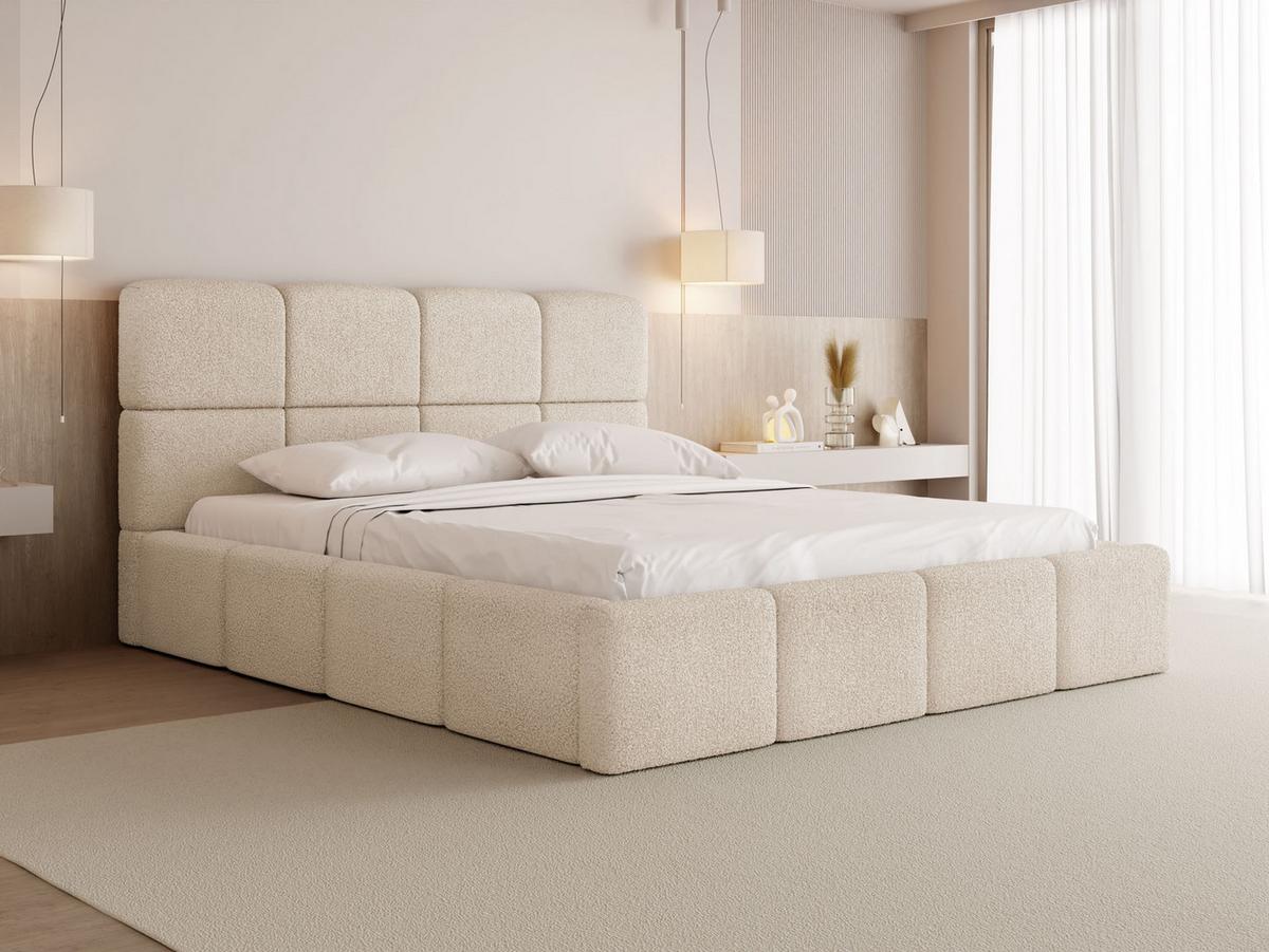 POLSTERBETT Tivio mit Bettkasten, Beige Boucle 120x200 cm - Beige/Birkefarben, Holzwerkstoff/Kunststoff (120/200cm) - WFL GROUP