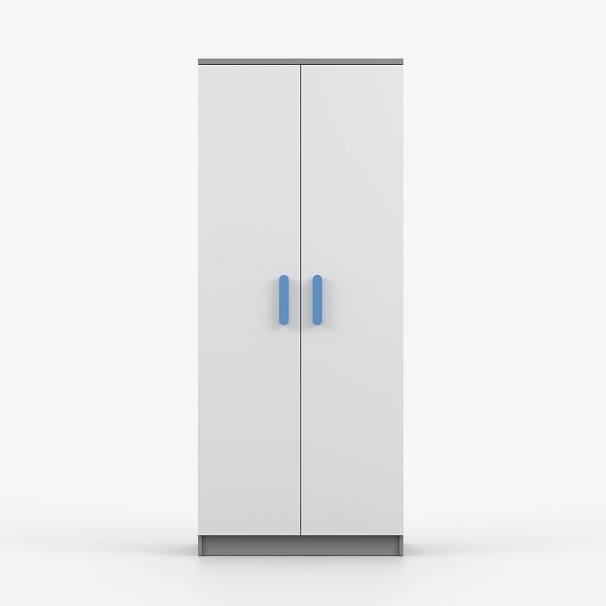 DREHTÜRENSCHRANK 80/192/50 cm 2-türig Jonas II 06 Grau/Weiß + blaue Griffe - Blau/Weiß, Holz/Holzwerkstoff (80/192/50cm) - imoebel24