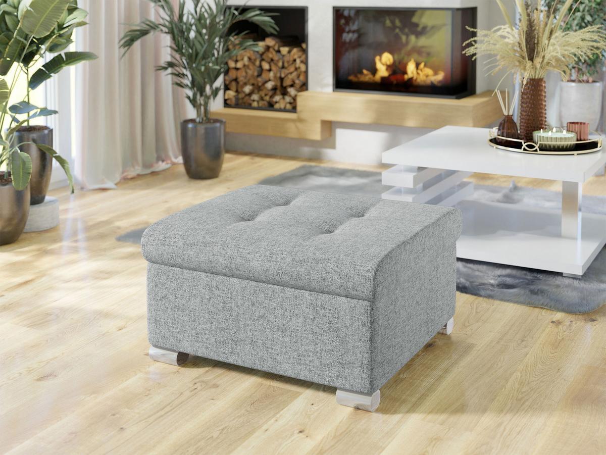 POLSTERHOCKER Niko Klein - Silberfarben/Hellgrau, Holz/Textil (70/41/68cm) - MIRJAN24