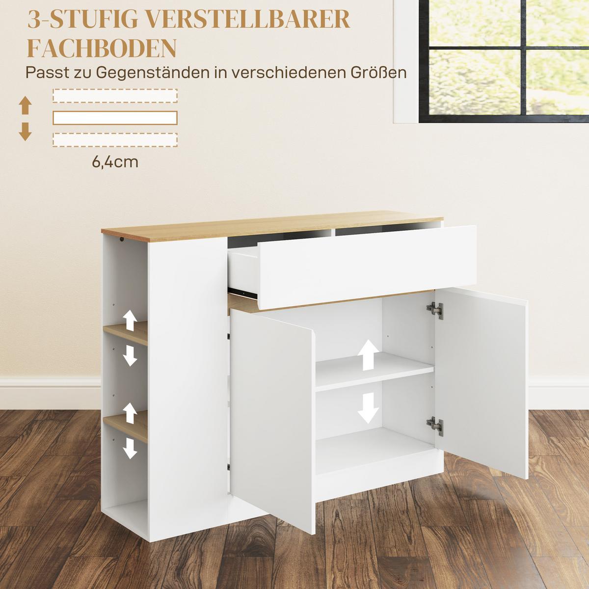 SIDEBOARD Küchenschrank mit Schublade, verstellbare Ablage, Aufbewahrungsschrank - Weiß/Naturfarben, Holz/Holzwerkstoff (30/81.2/106cm) - HOMCOM