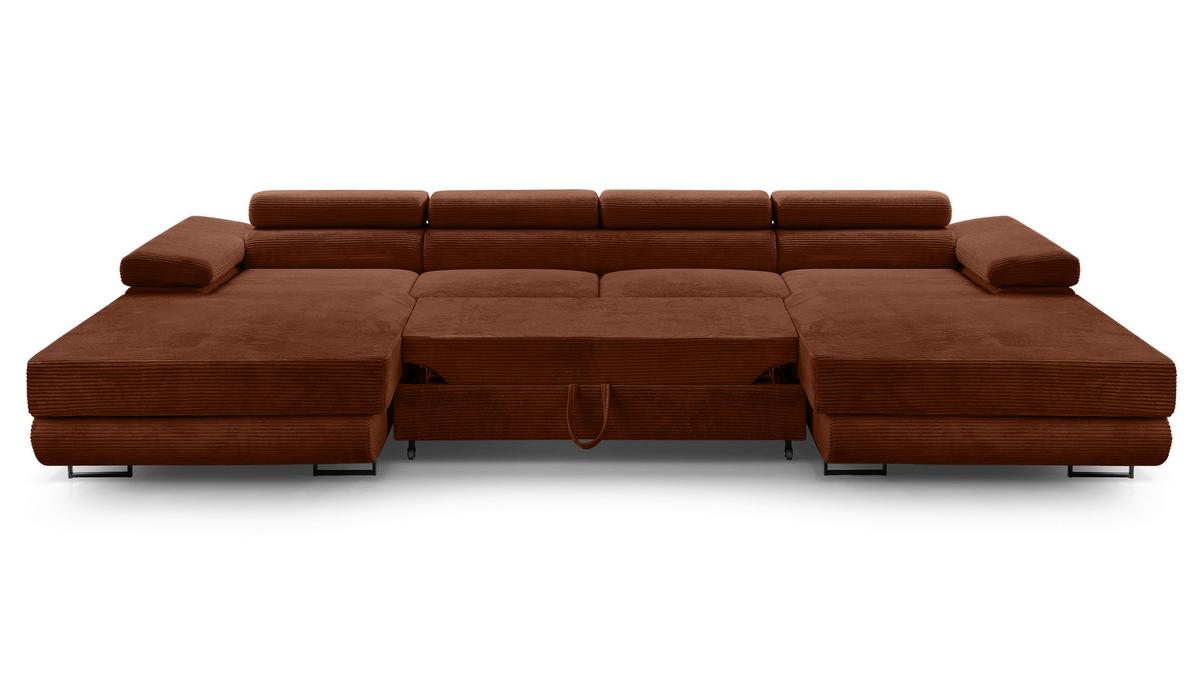 WOHNLANDSCHAFT Arborio Ziegelrot 352/202/90 cm mit Schlaffunktion - Schwarz/Orange, Textil/Metall (352/90/202cm) - AX Living