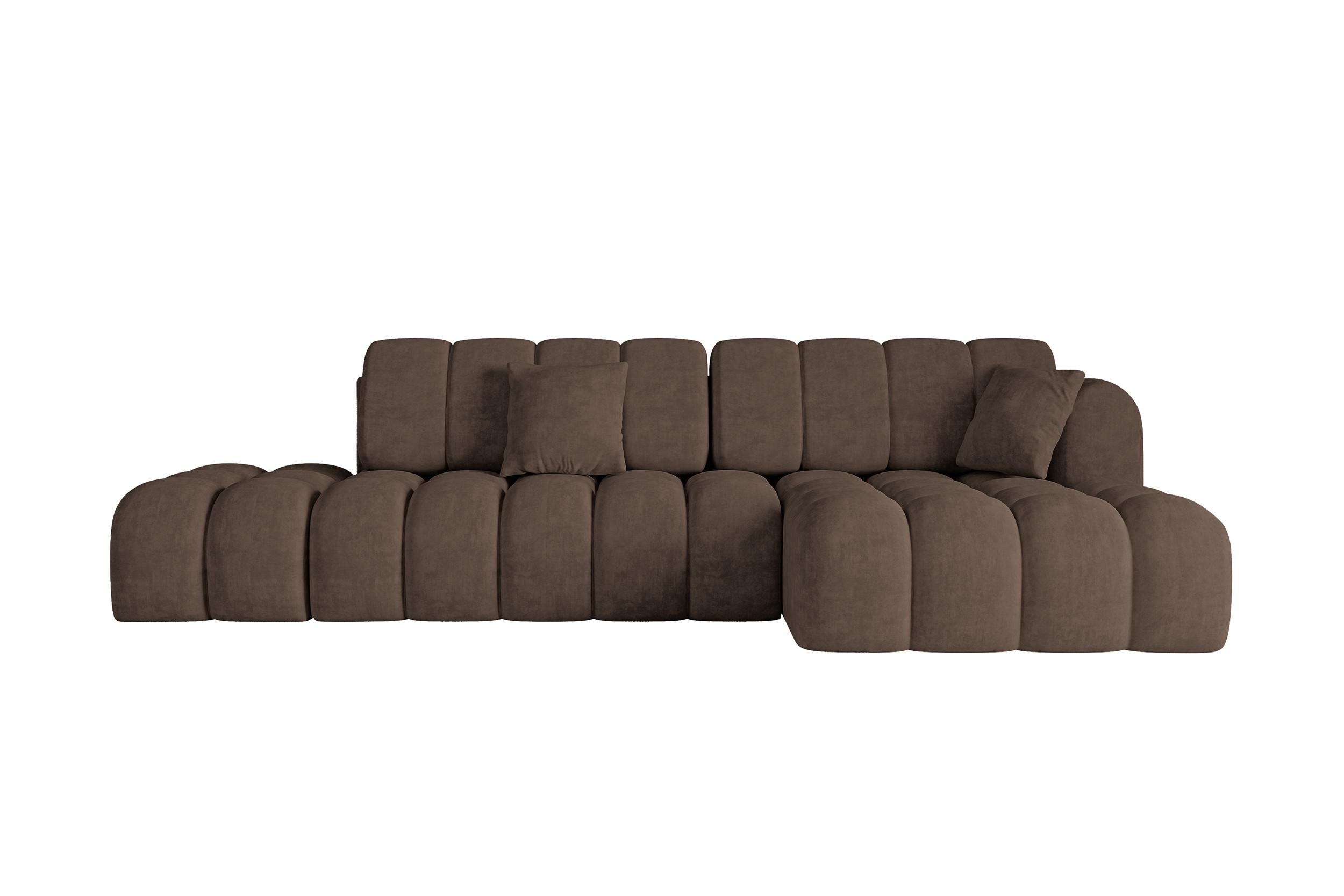 ECKSOFA mit Schlaffunktion Ottomane RECHTS OLEA-L2 321x164x75 Braun Velours - Schwarz/Bronzefarben, Holzwerkstoff/Kunststoff (164/321cm) - ALTDECOR