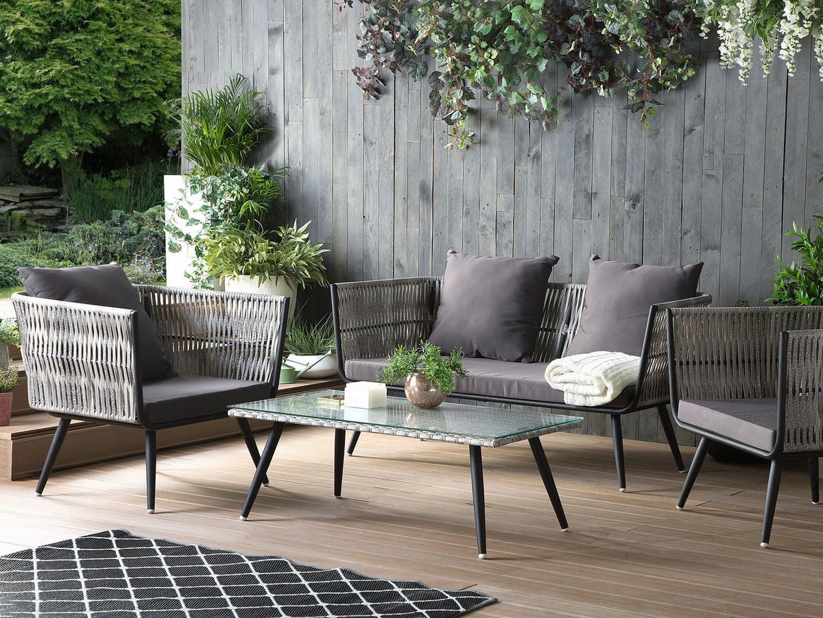 LOUNGE-SET 4-sitzer Rattan Grau Ragusa - Grau, Kunststoff - Beliani