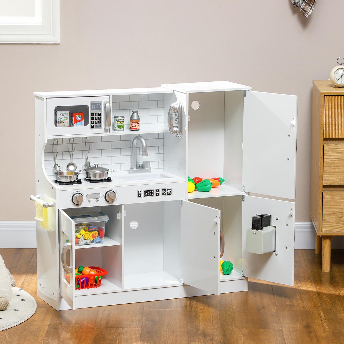 KINDERKÜCHE Spielküche mit Spielzeug Telefon, Kreidetafel, Mikrowelle, Herd Weiß - Weiß, Holzwerkstoff (83.8/26.8/81cm) - AIYAPLAY