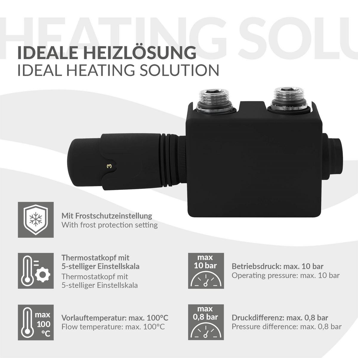 ANSCHLUSSGARNITUR Badheizkörper Schwarz Universal - Schwarz, Metall - LuxeBath