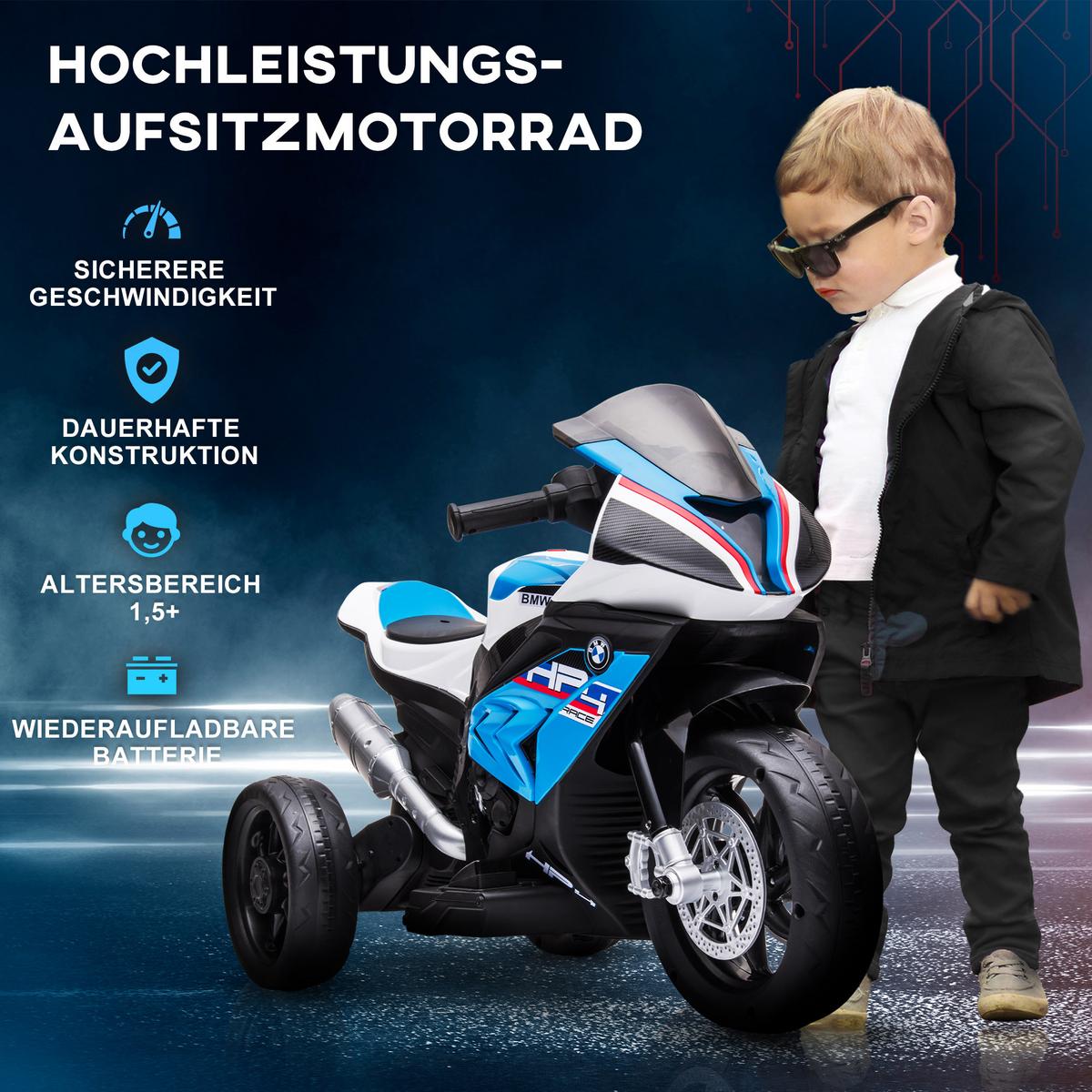 KINDER Elektro-Motorrad Kindermotorrad 6V Elektrofahrzeug Elektro-Dreirad Blau - Blau, Kunststoff (82.5/42/54cm) - HOMCOM