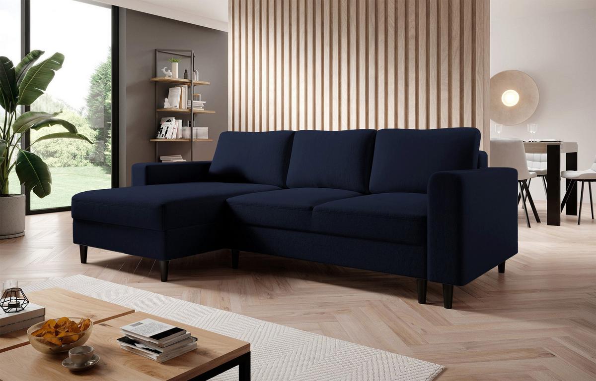 ECKSOFA Nalika Dunkelblau Velours - Schwarz/Dunkelblau, Holz/Textil (230/143cm) - Selsey