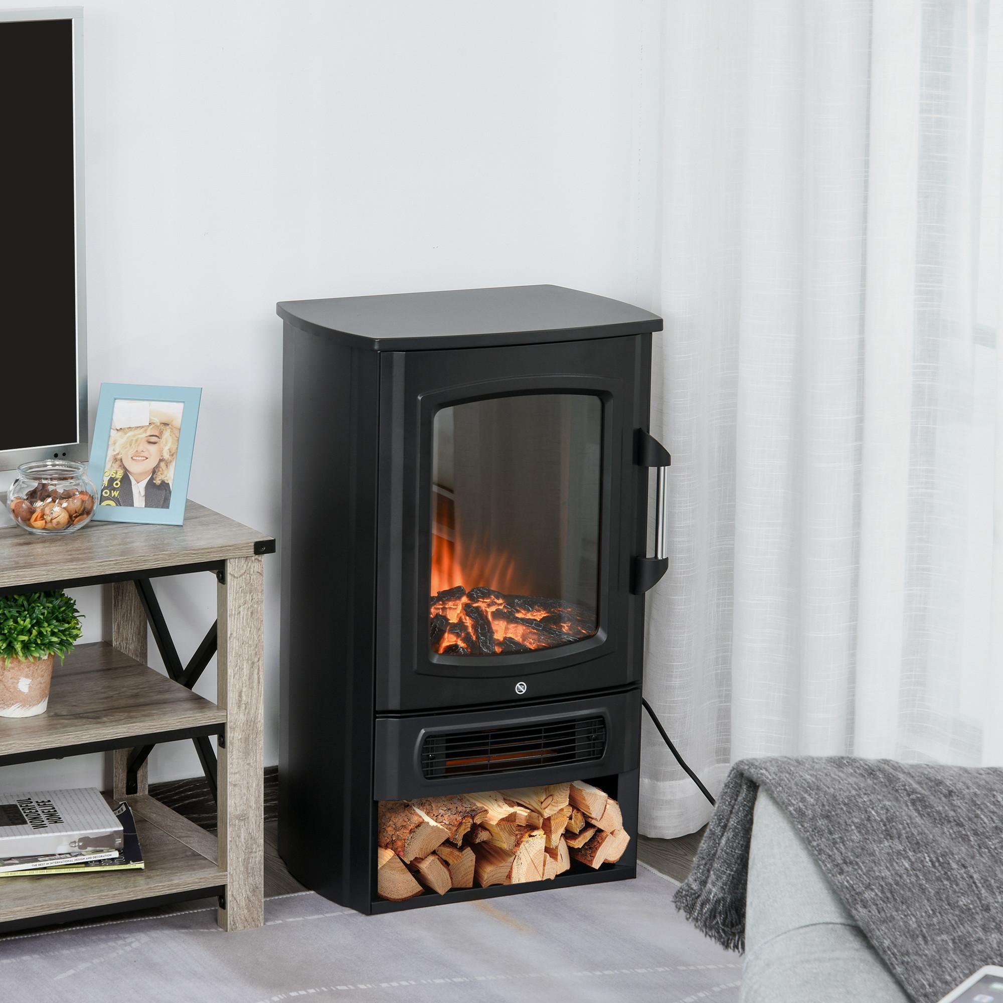 ELEKTROKAMIN 1000 W/2000 W mit Flammeneffekt Thermostat 20–25 qm Schwarz - Schwarz, Metall (5/32/44cm) - HOMCOM