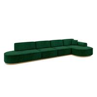 ECKSOFA Ottomane Rechts MARI-L3-v2 - 413x171x83 cm Dunkelgrün Velours - Dunkelgrün, Holzwerkstoff/Textil (171/413cm) - ALTDECOR