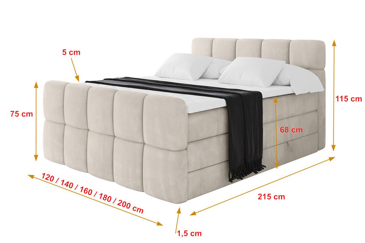 BOXBETT mit Matratze H3/H4 - FAMA-Z KING - 200x200 cm Beige Casablanca - Beige, Holzwerkstoff (200/200cm) - ALTDECOR