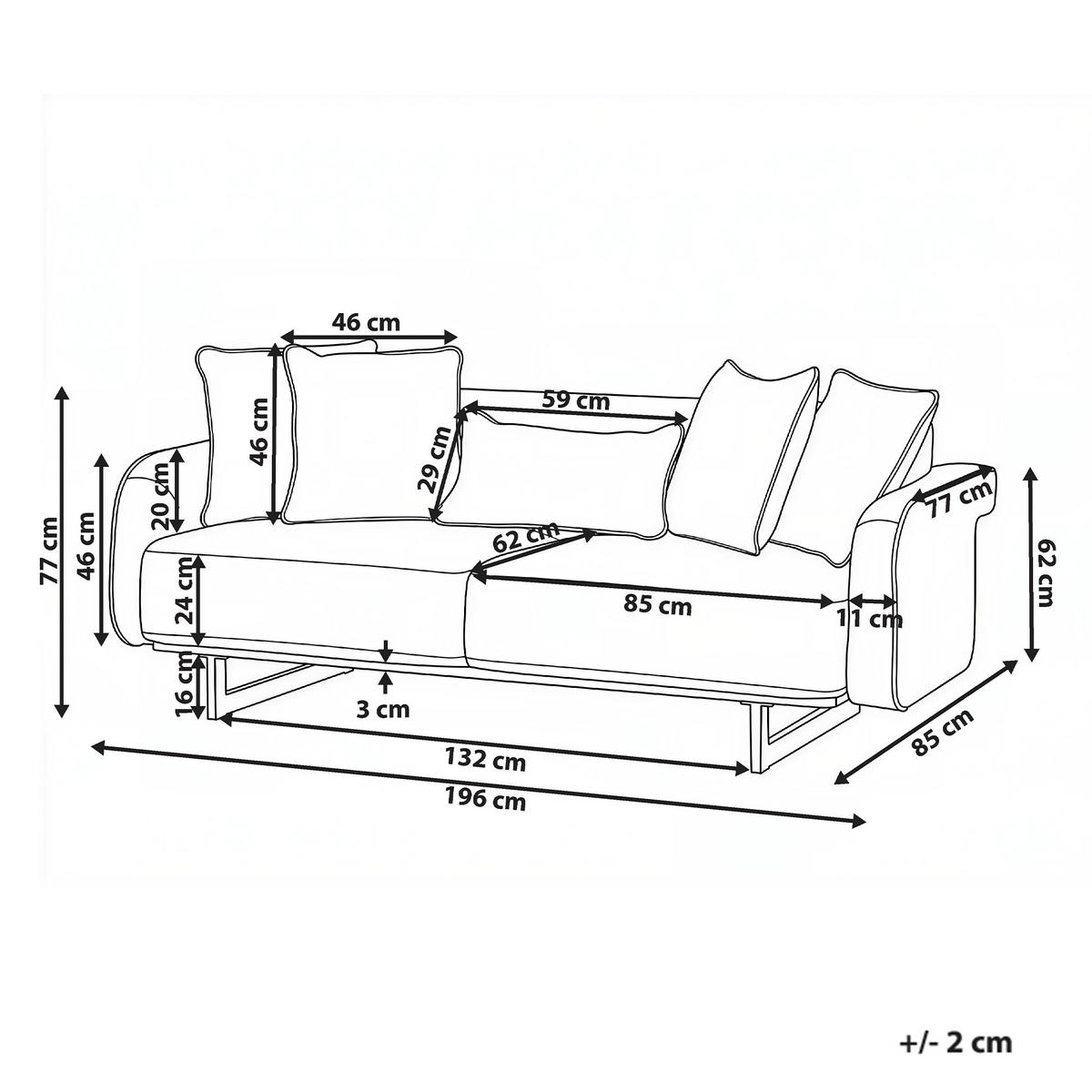 3-SITZER-SOFA Stoff Cremeweiß Svanek - Creme, Textil (196/77/85cm) - Beliani