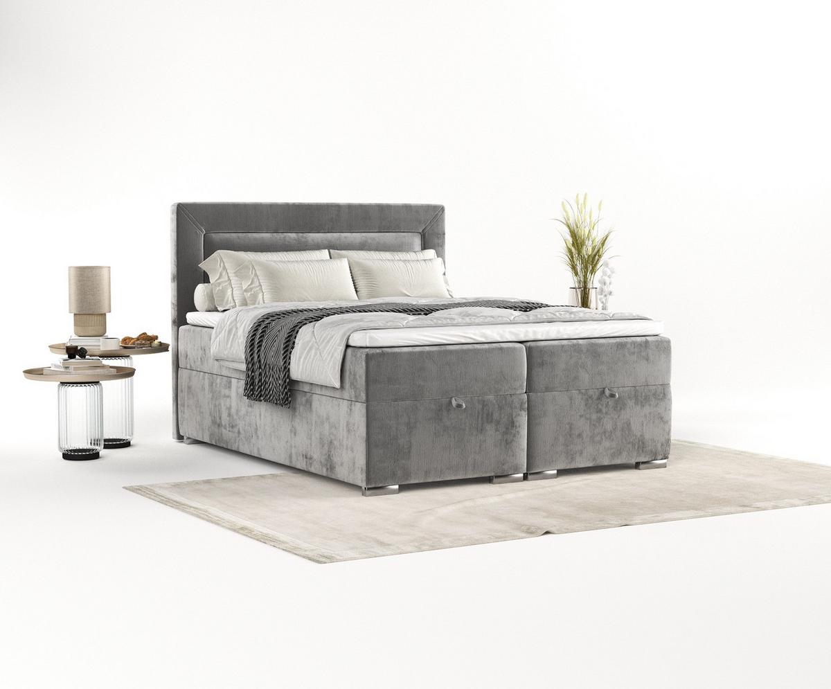 BOXBETT Lontano 140/200 cm Grau im Lotta Stoff - Chromfarben/Grau, Holz/Holzwerkstoff (140/200cm) - AltaBeds