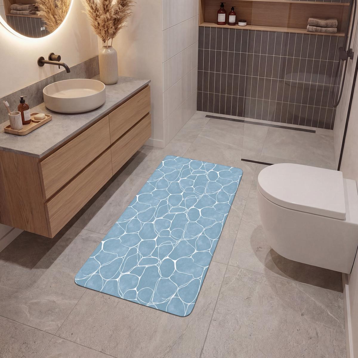BADEMATTE Organisch - Muster - Blau 60x120 cm - Hellblau, Textil (60/120cm) - OnlyWow