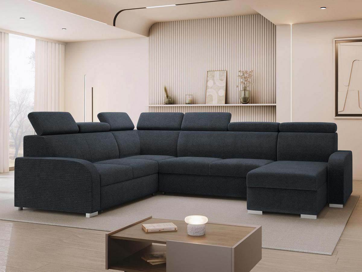 WOHNLANDSCHAFT Oslo 2rR2pLC - Silberfarben/Dunkelblau, Holz/Kunststoff (315/85/250cm) - MIRJAN24