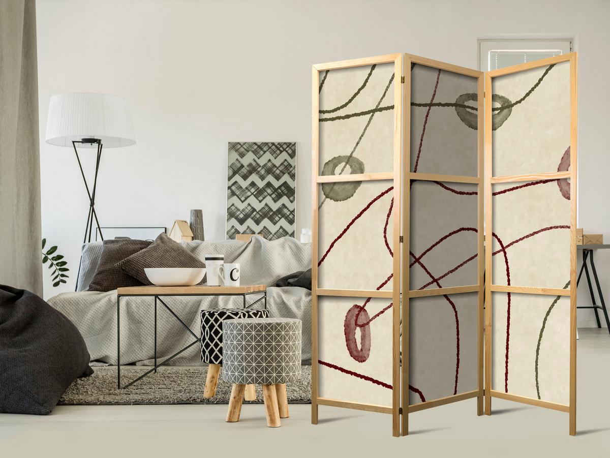 PARAVENT Japanischer 3-tlg 135x172 cm Retro Abstraktion - Beige, Holz/Textil (135/172/3cm) - Muralo