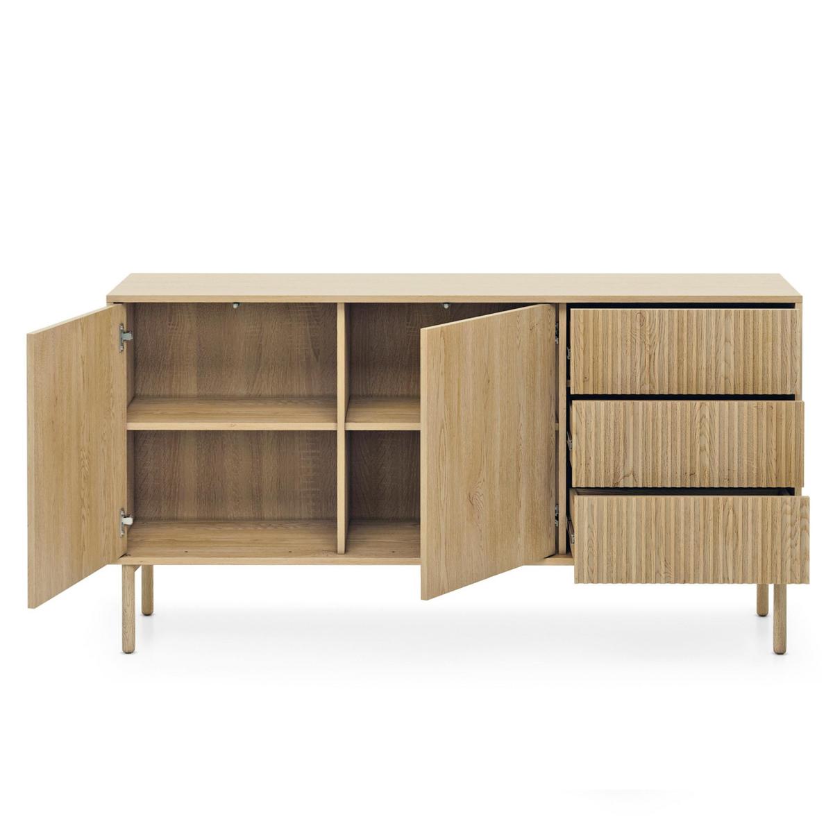 SIDEBOARD Trentinis 2T 3S Beige 153,5/81,4/39,5 cm – Geriffelte Fronten - Eichefarben, Holzwerkstoff/Metall (153.5/79.8/39.5cm) - AX Living