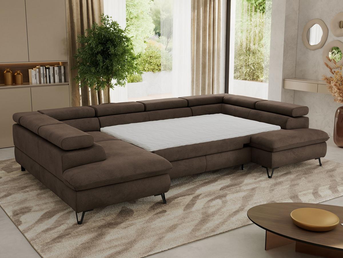 WOHNLANDSCHAFT PABLO U Velvet Braun mit Topper Visco - Schwarz/Braun, Textil/Metall (346/76/208cm) - MKS