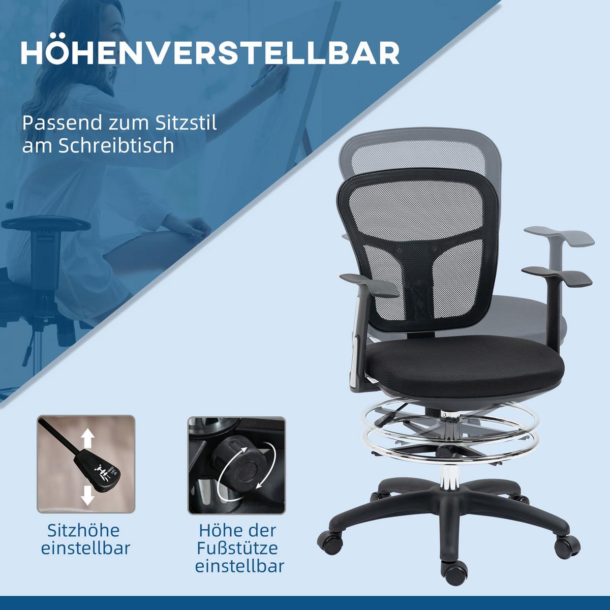 BÜROSTUHL, Drehstuhl, Mesh, Schwarz - Schwarz, Kunststoff (59/115/59cm) - Vinsetto