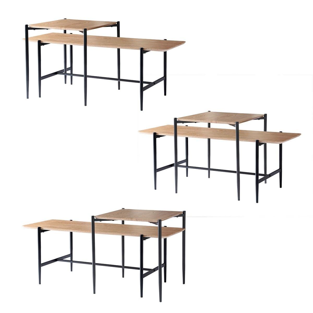 2ER-SET aus Holzdekor-Nestingtischen mit schwarzen Metallbeinen L100 cm - JESSIE - Eschefarben, Holzwerkstoff (47/40/38cm) - Calicosy