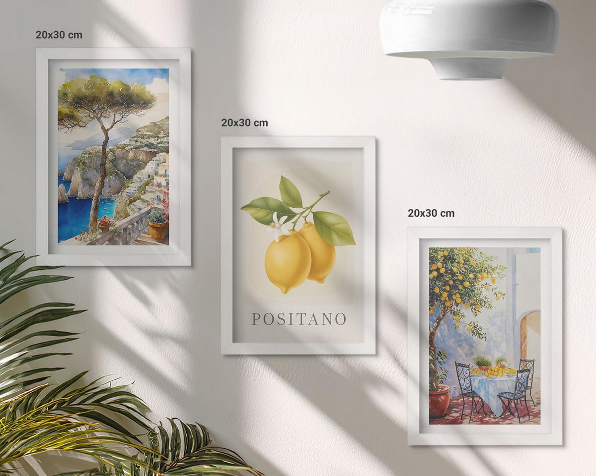 BILDER SET 3er Set - 20x30 cm Weißer Rahmen - Ansichten von Positano mit Zitronen - Weiß, Kunststoff (20/30cm) - TULUP