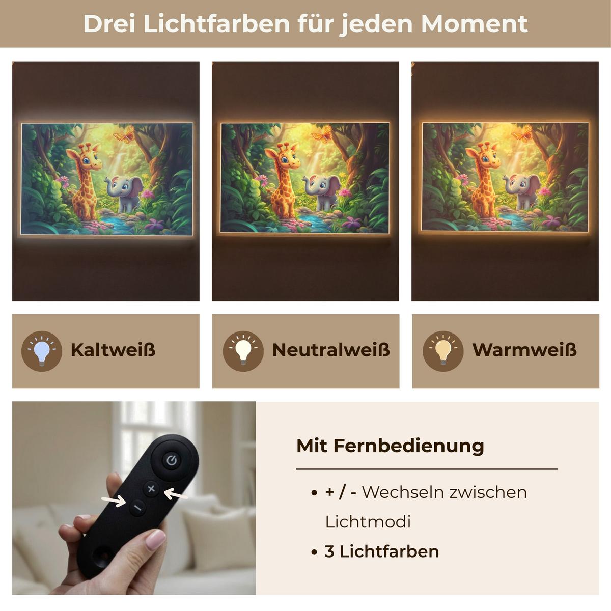 NACHTTISCHLAMPE MIT AKKU Giraffe - Elefant - Blumen - Dschungel 100x70 cm - Grün, Holzwerkstoff (8/100/70cm) - OnlyWow