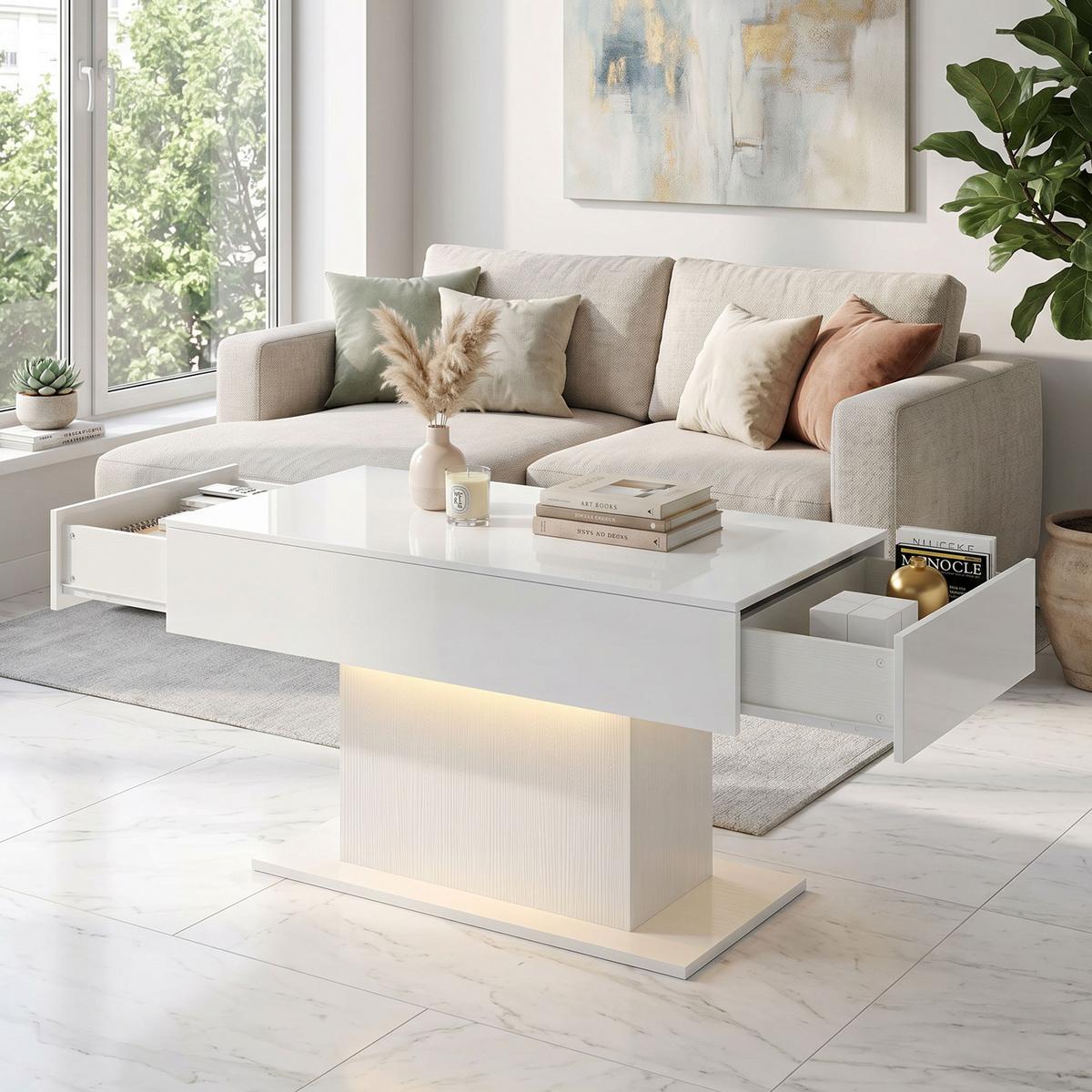 COUCHTISCH Spanplatte MDF Weiß - Weiß Hochglanz/Weiß, Holzwerkstoff (108/48/55cm) - HOMCOM