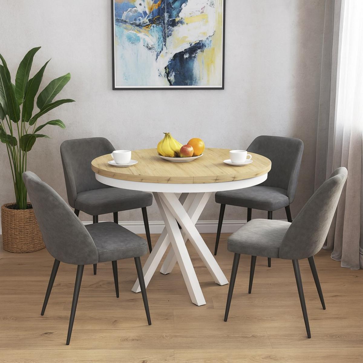 ESSTISCH Kris, Runder, mit Metallbeinen, eiche Artisan+Weiß - Eiche Artisan/Weiß, Holzwerkstoff/Metall (100/100/77cm) - Beautysofa