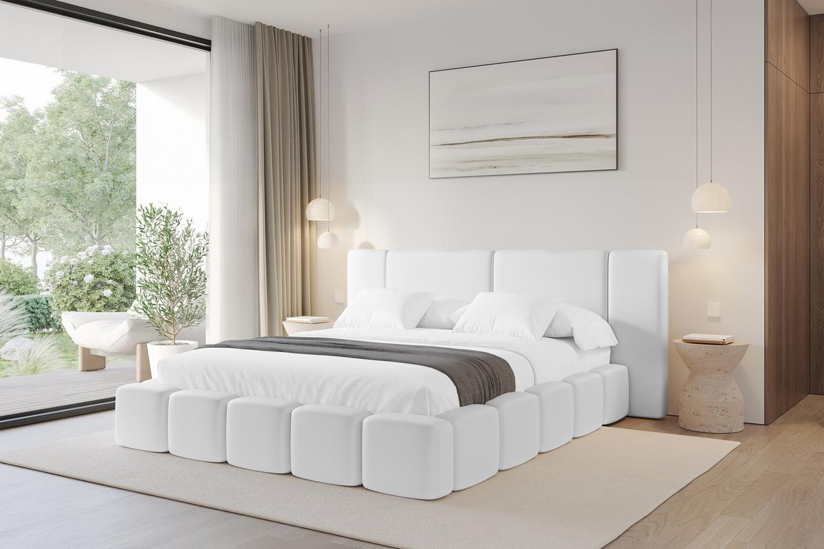 POLSTERBETT mit Bettkasten und Lattenrost, Boxbett ohne Matratze - NILO 200x200 Weiß - Weiß Hochglanz, Holzwerkstoff/Textil (200/200cm) - ALTDECOR