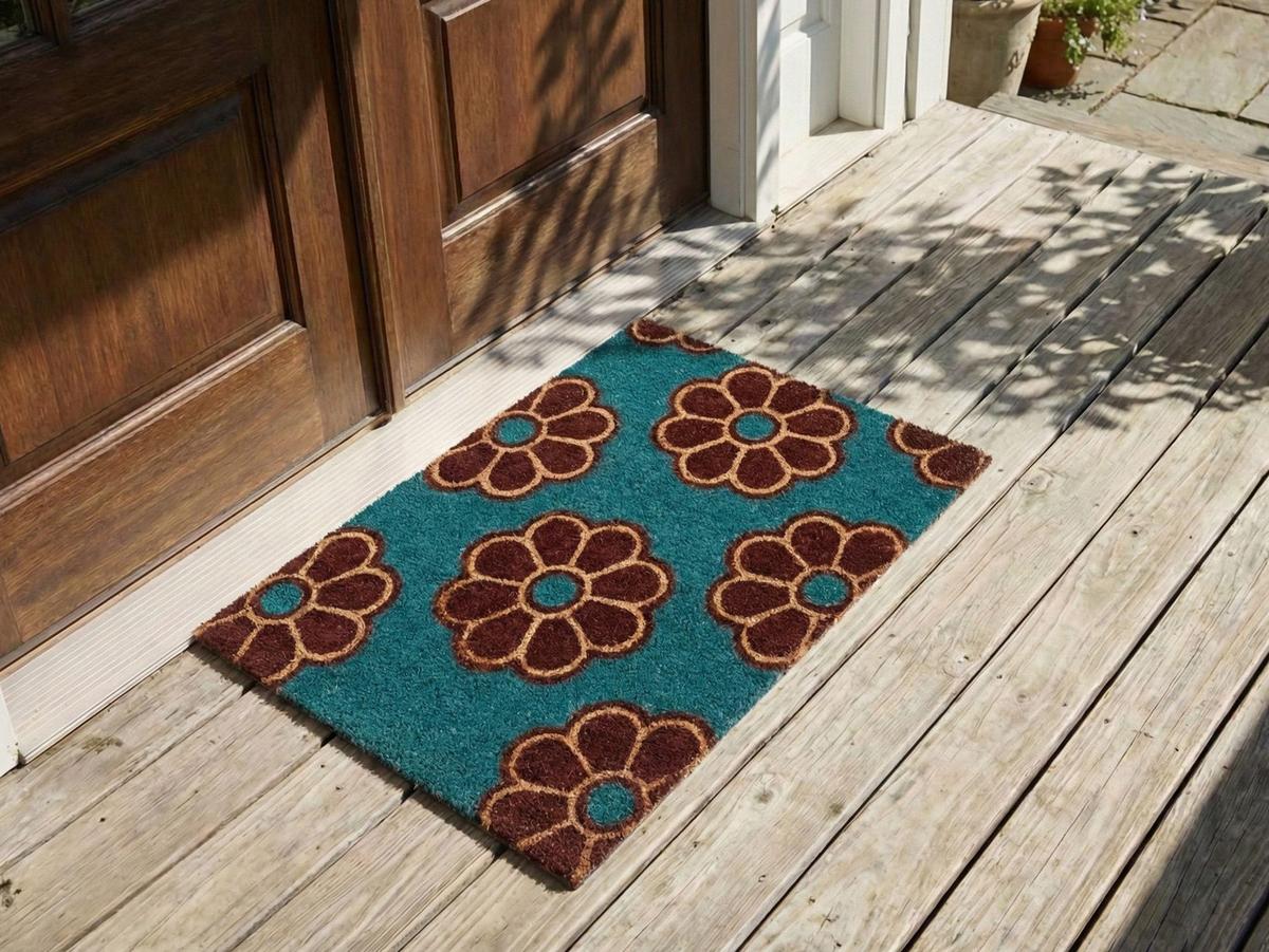 FUSSMATTE Blau 50/80 cm Blume Kokosfasern Kulik - Blau, Textil (50/80cm) - Beliani