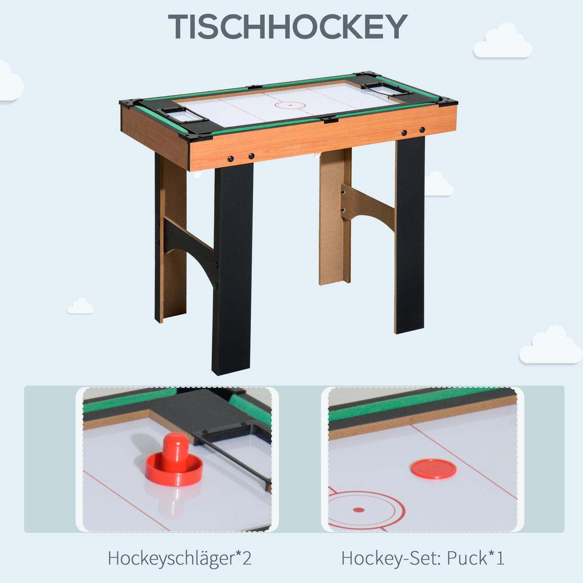 4-IN-1 Mini Multispieltisch mit Tischfußball Tischhockey Tischtennis Billard - Multicolor, Holzwerkstoff (78/92cm) - HOMCOM