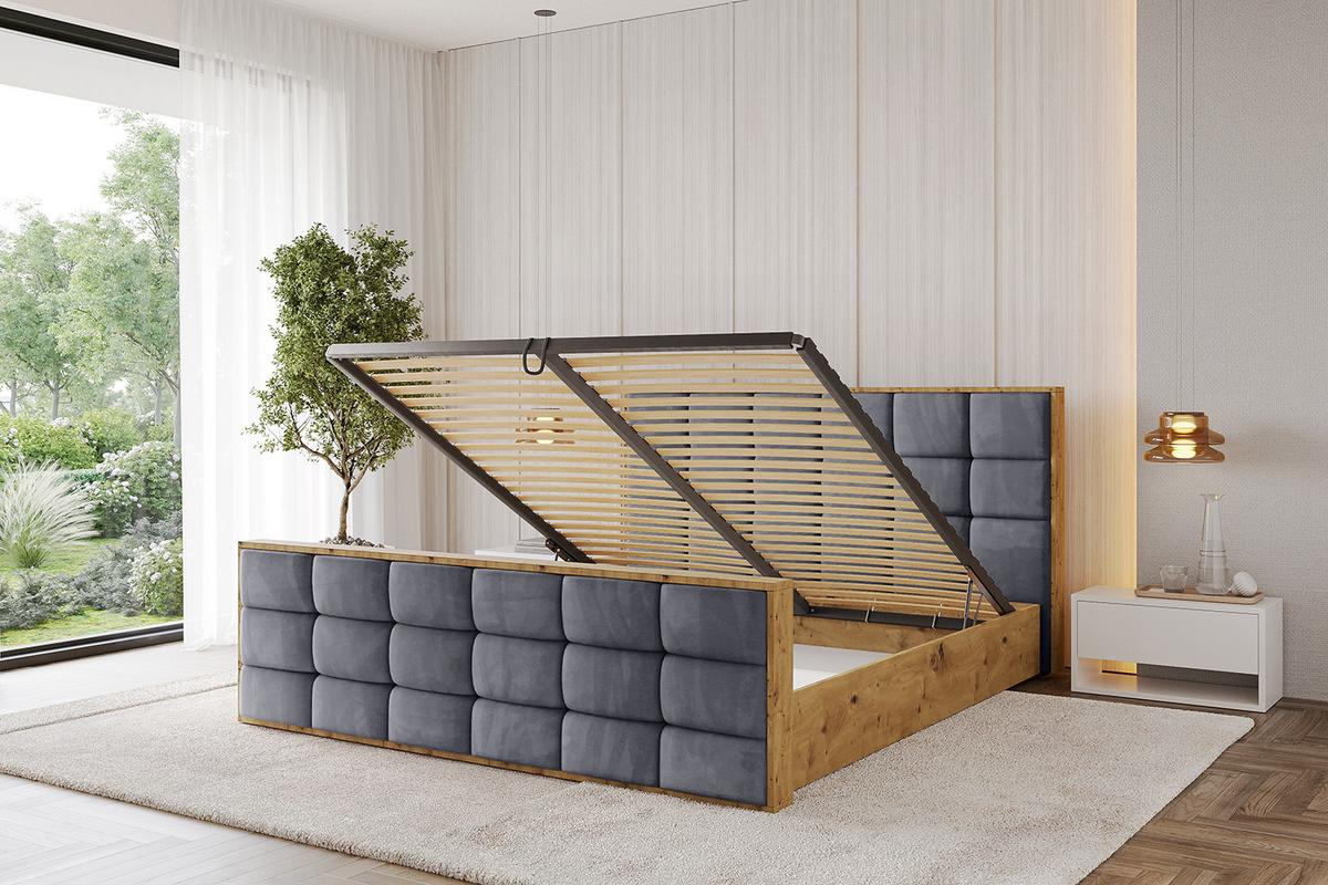 POLSTERBETT mit Bettkasten, Fußteil und Lattenrost, Boxbett ohne Matratze - ENZO2-Z 180x200 Dunkelgrau - Dunkelgrau, Holzwerkstoff/Textil (180/200cm) - ALTDECOR