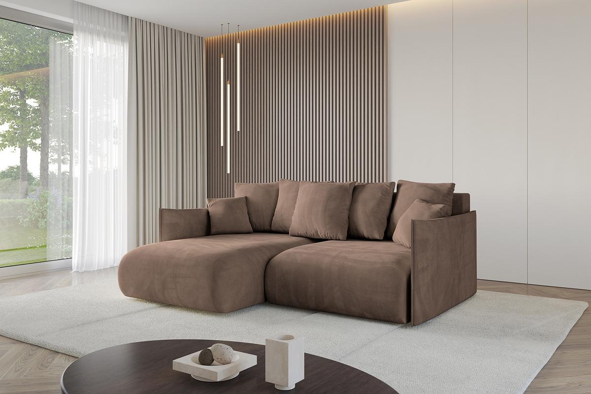 ECKSOFA Ottomane links ONESK-L 216x177x72 Braun Velours - Braun, Holzwerkstoff/Kunststoff (216/177cm) - ALTDECOR