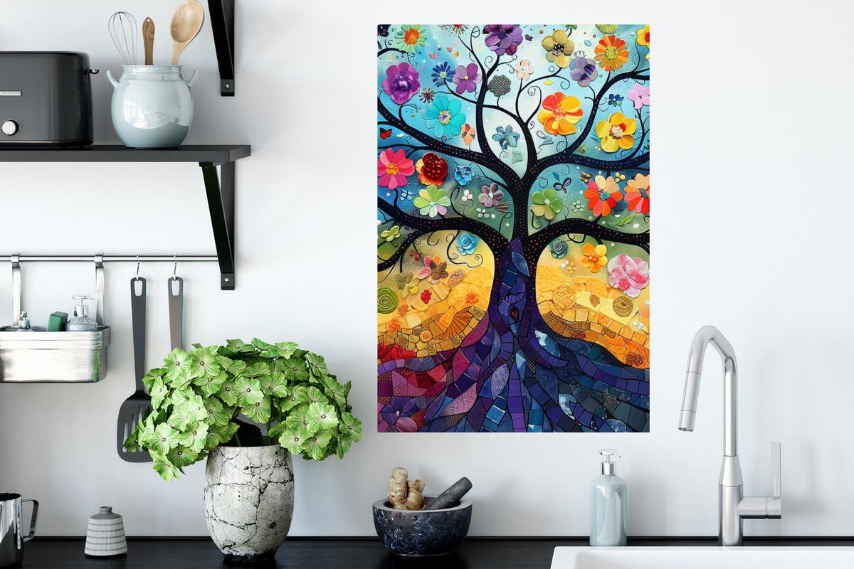 WANDTATTOO Kunst - Baum des Lebens - Blumen - Hippie Wandbild 40x60 cm - Dunkelblau, Kunststoff (40/60/0.1cm) - MuchoWow