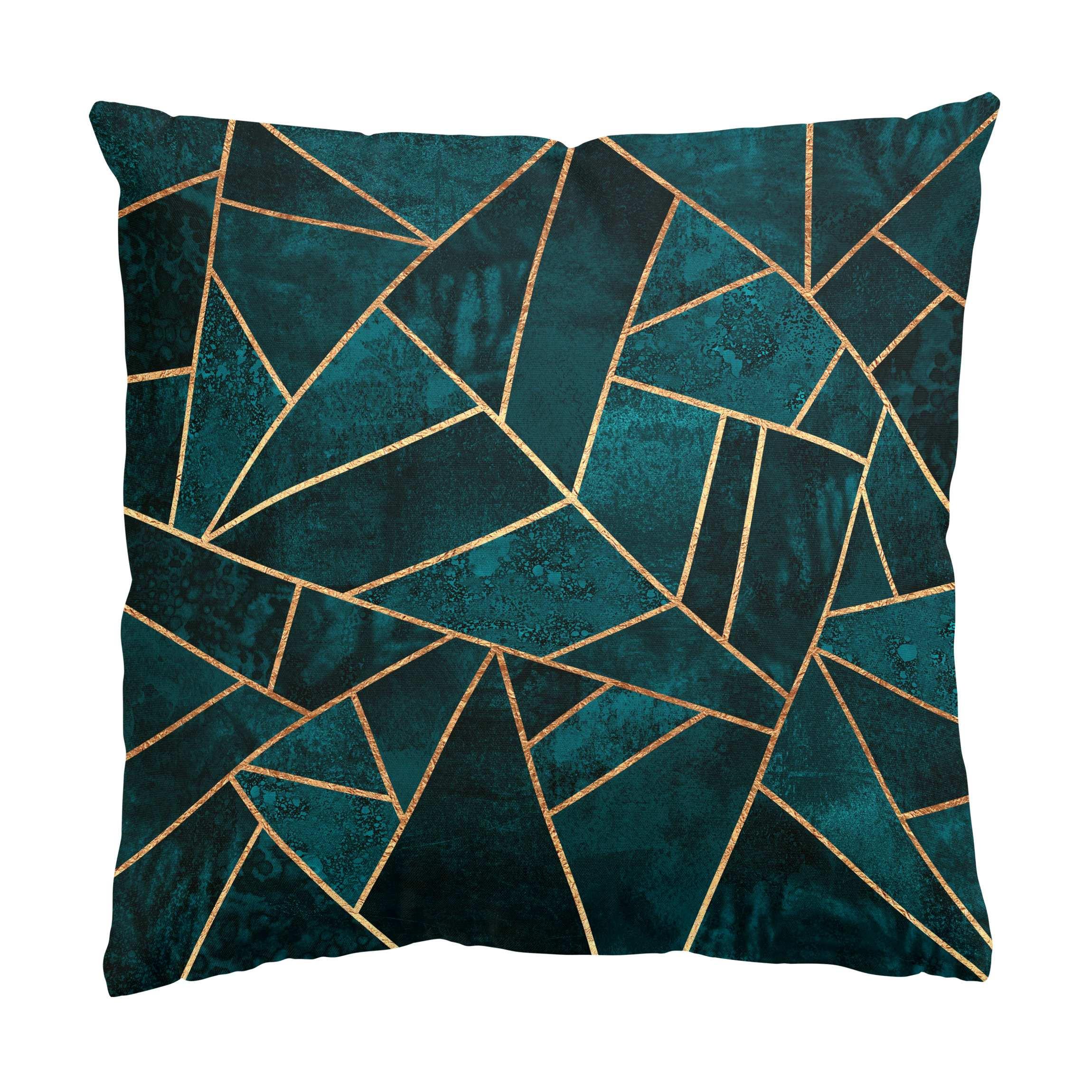 DEKOKISSEN Dunkles Türkis mit Gold 50/50 cm - Türkis, Textil (50/50/10cm) - Bilderwelten