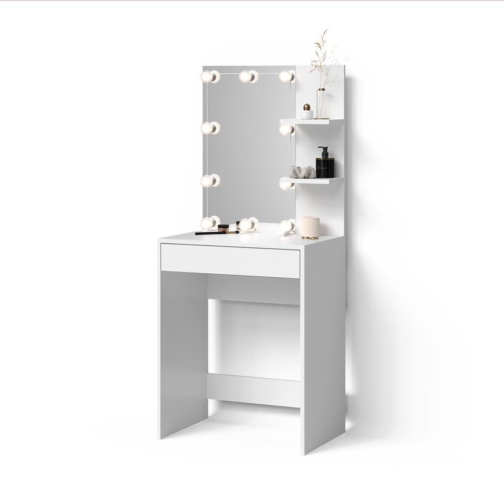 SCHMINKTISCH Nola Weiß 60 cm mit LED Beleuchtung - Weiß, Holzwerkstoff (60/140/40cm) - Livinity®