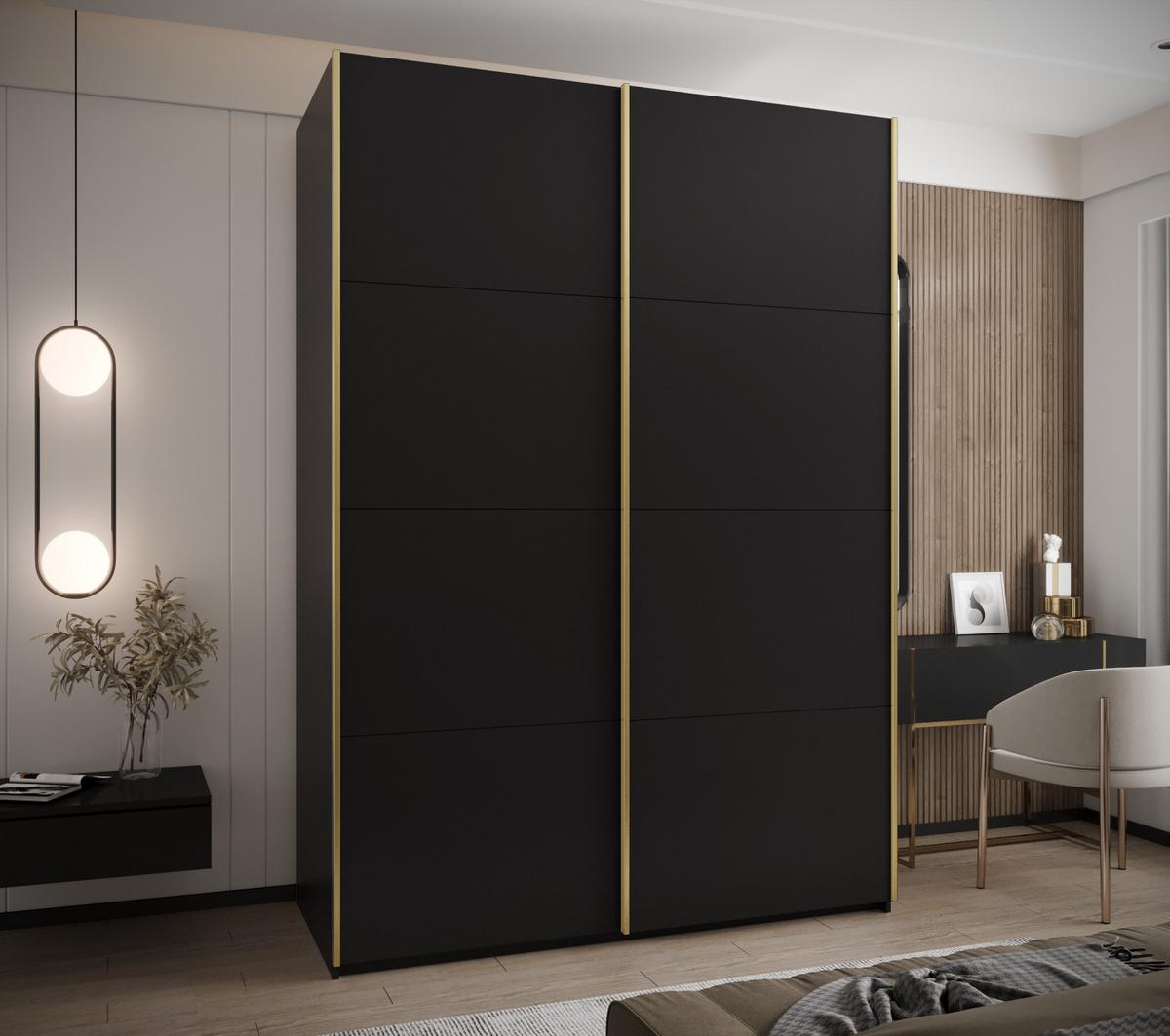SCHWEBETÜRENSCHRANK 245,5/170/64 2-türig - Goldfarben/Schwarz, Holz/Metall (170/245/64cm) - Abiks Möbel