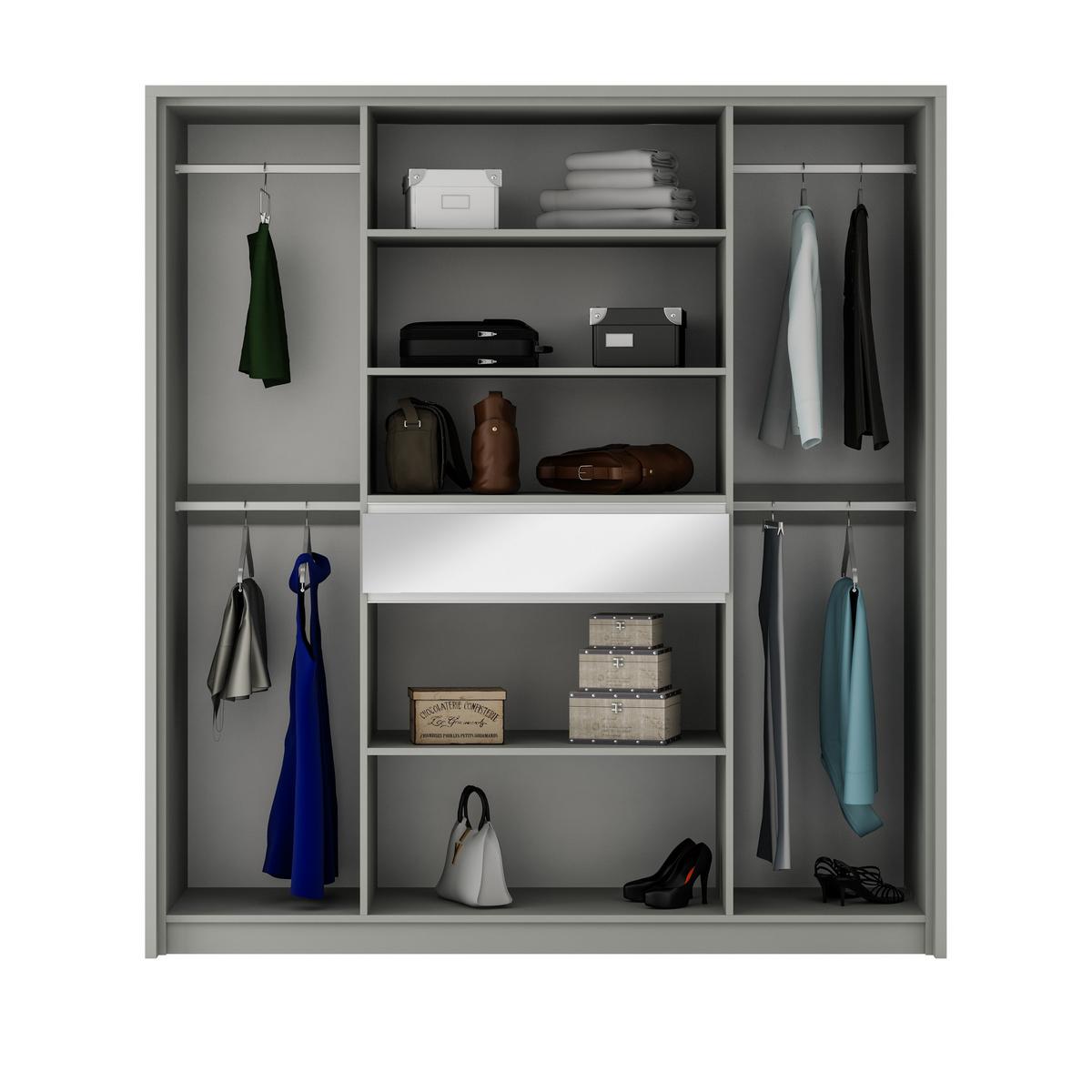 SCHWEBETÜRENSCHRANK RUMBLE 200/217/65 cm 3-türig mit Spiegel Graphitfarben - Graphitfarben, Holzwerkstoff (200/217/65cm) - MASSENO