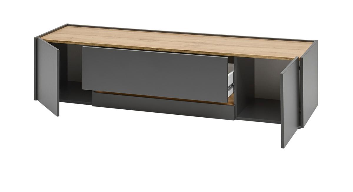TV-LOWBOARD grau matt, Eiche Wotan 170 cm, TV Unterschrank mit viel Stauraum - Eiche Wotan/Grau, Holzwerkstoff/Kunststoff (170/40/45cm) - Furn.Design
