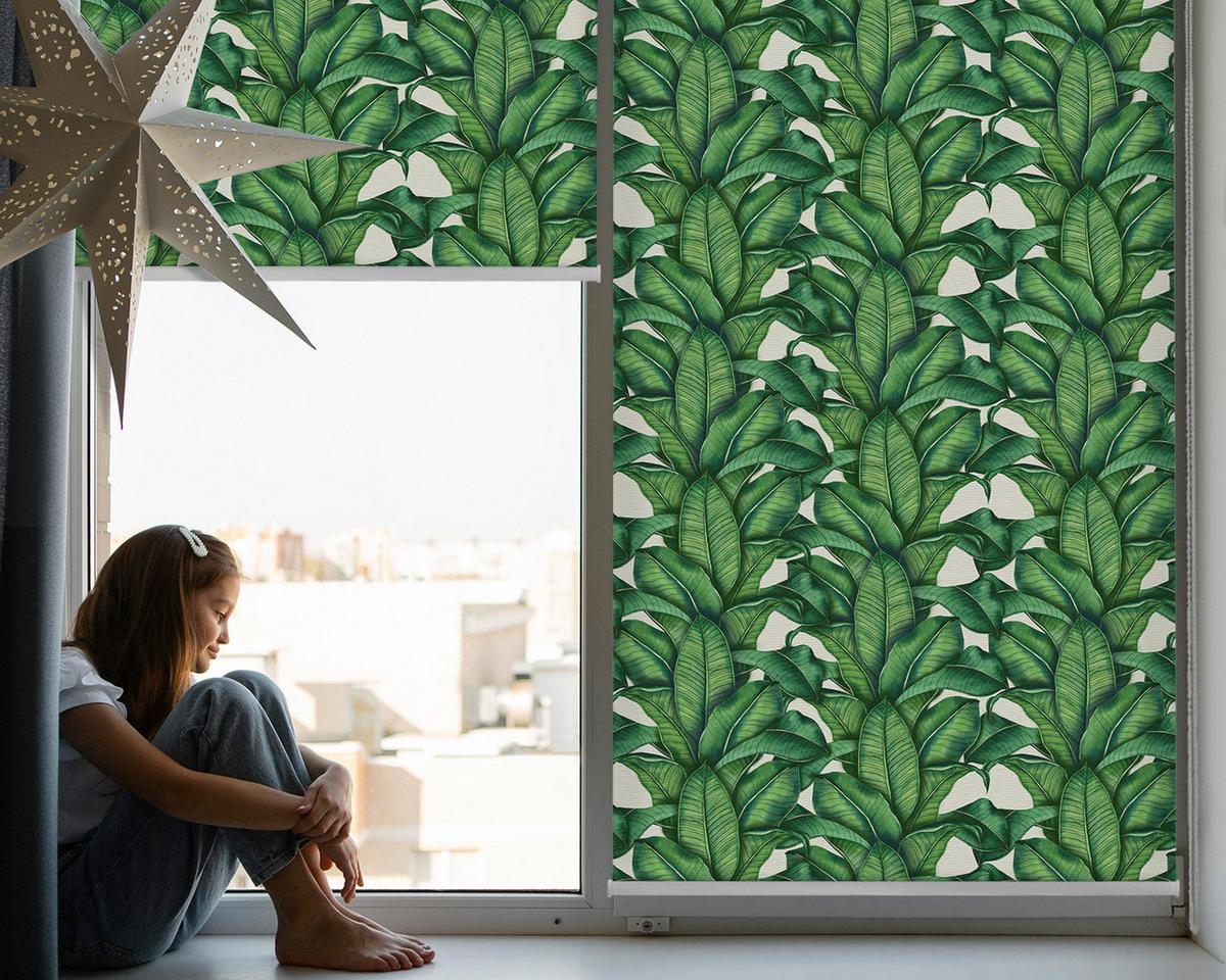 INNENROLLO - Fensterrollo - Rollo - 140x140 cm - Grüne Blätter - Grün, Kunststoff (140/140/0.5cm) - TULUP