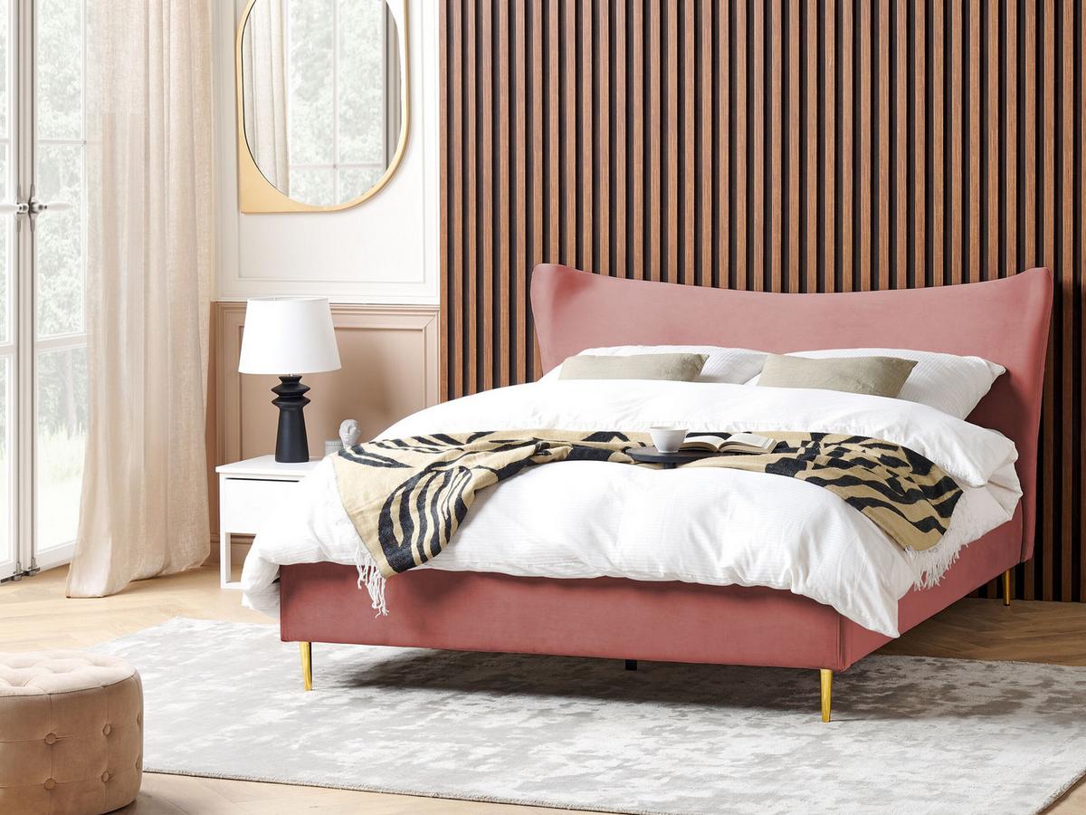 POLSTERBETT 180/200cm Pfirsichrosa Chaleix - Pink, Textil (180/200cm) - Beliani