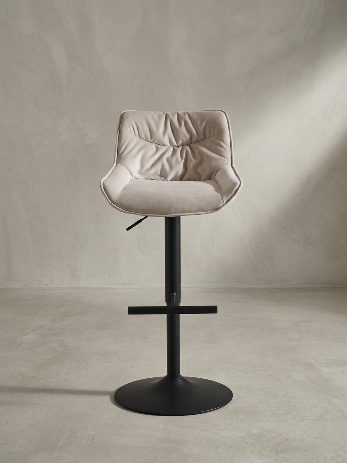 BARHOCKER Samt Lehne Höhenverstellbar Trompetenfuß Gepolstert, Beige 45x55x106 cm - Beige/Schwarz, Textil/Metall (45/106/55cm) - KADIMA DESIGN