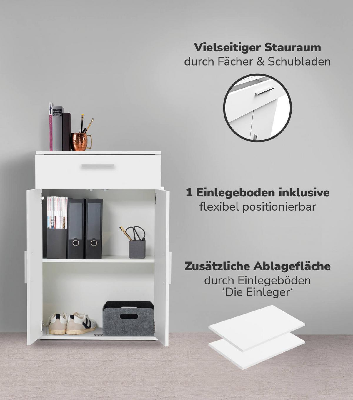 MEHRZWECKSCHRANK Der Praktische - Weiß, Holzwerkstoff (60/91/34cm) - Mokebo
