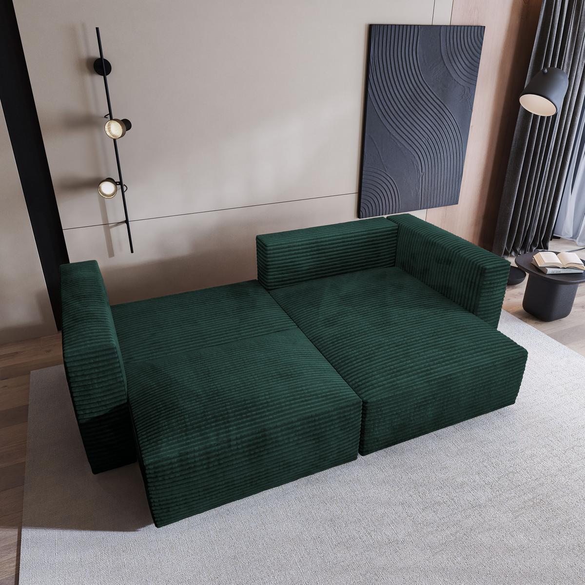 ECKSOFA NERIO Grün Kordstoff mit Schlaffunktion - Grün, Holz (245/148cm) - MASSENO