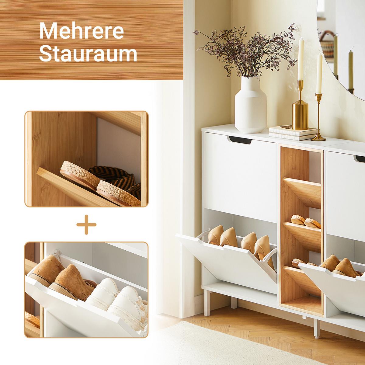 SCHUHSCHRANK Weiß-Natur - Weiß/Naturfarben, Holz/Holzwerkstoff (126/85/19cm) - SoBuy