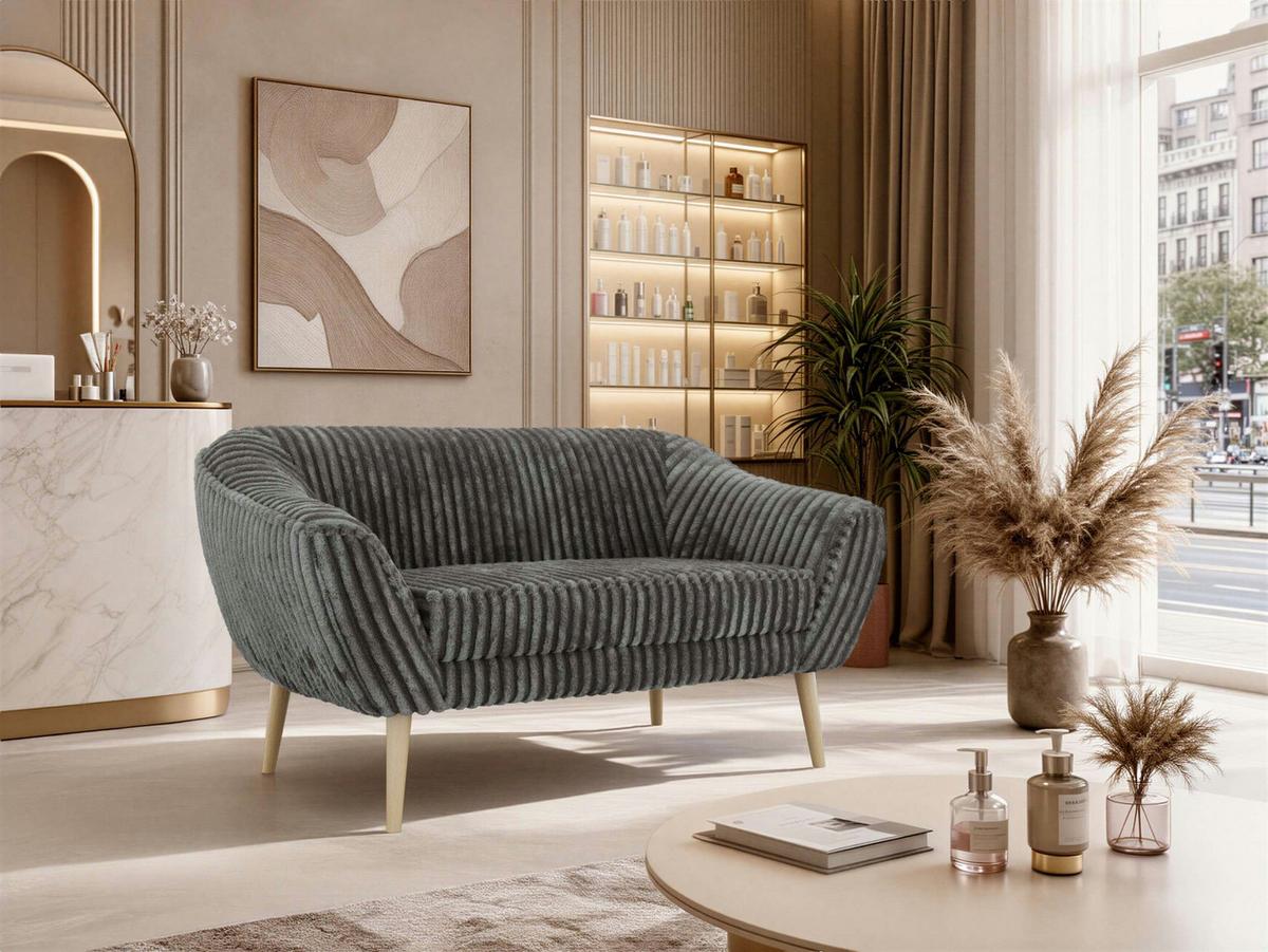 2-SITZER-SOFA PIRS - Grau Cord - Holzbeine - Buchefarben/Grau, Holzwerkstoff/Textil (140/75/74cm) - MKS