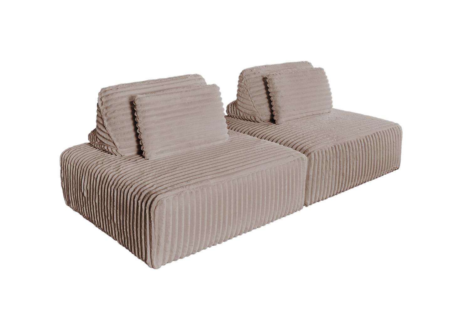 MODULSOFA WIOLO SOFT 2 MODULE 2 KISSEN Taupe Cord - Taupe/Schwarz, Kunststoff/Textil (222/84/111cm) - KAWOLA