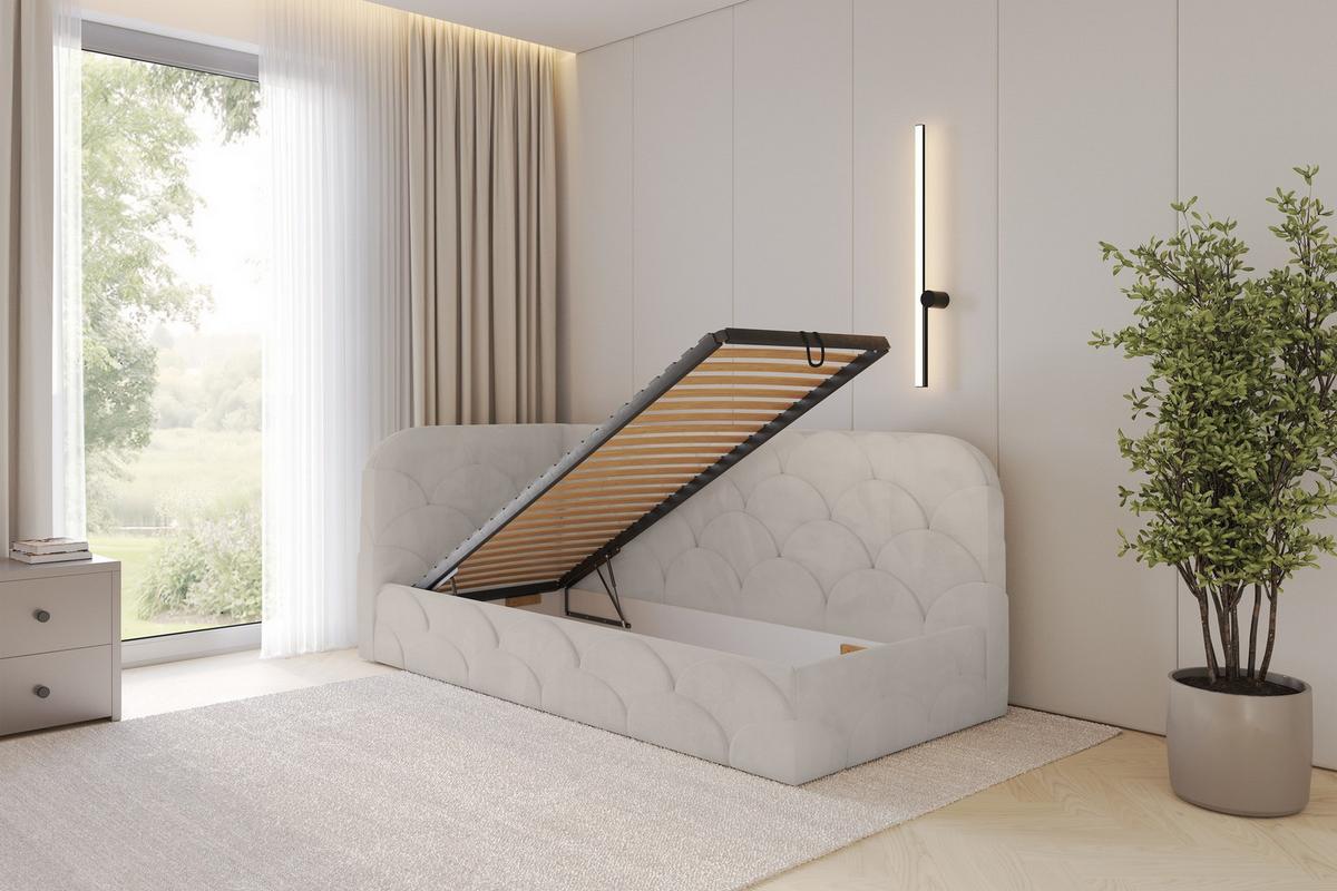 EINZELLBETT Jugendbett mit Bettkasten, Rechts - ELRY 100x200 Beige - Sandfarben, Holzwerkstoff/Textil (100/200cm) - ALTDECOR