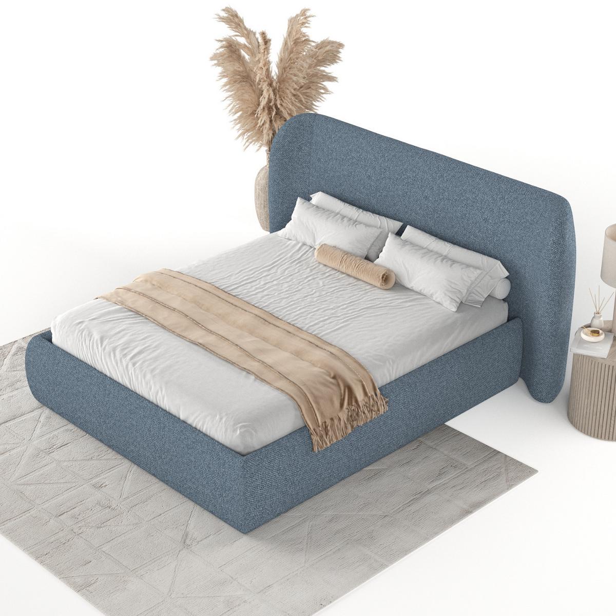 POLSTERBETT Bellano mit Stauraum 160/200 cm Blau im Bubble Stoff - Blau/Schwarz, Holz/Holzwerkstoff (160/200cm) - AltaBeds