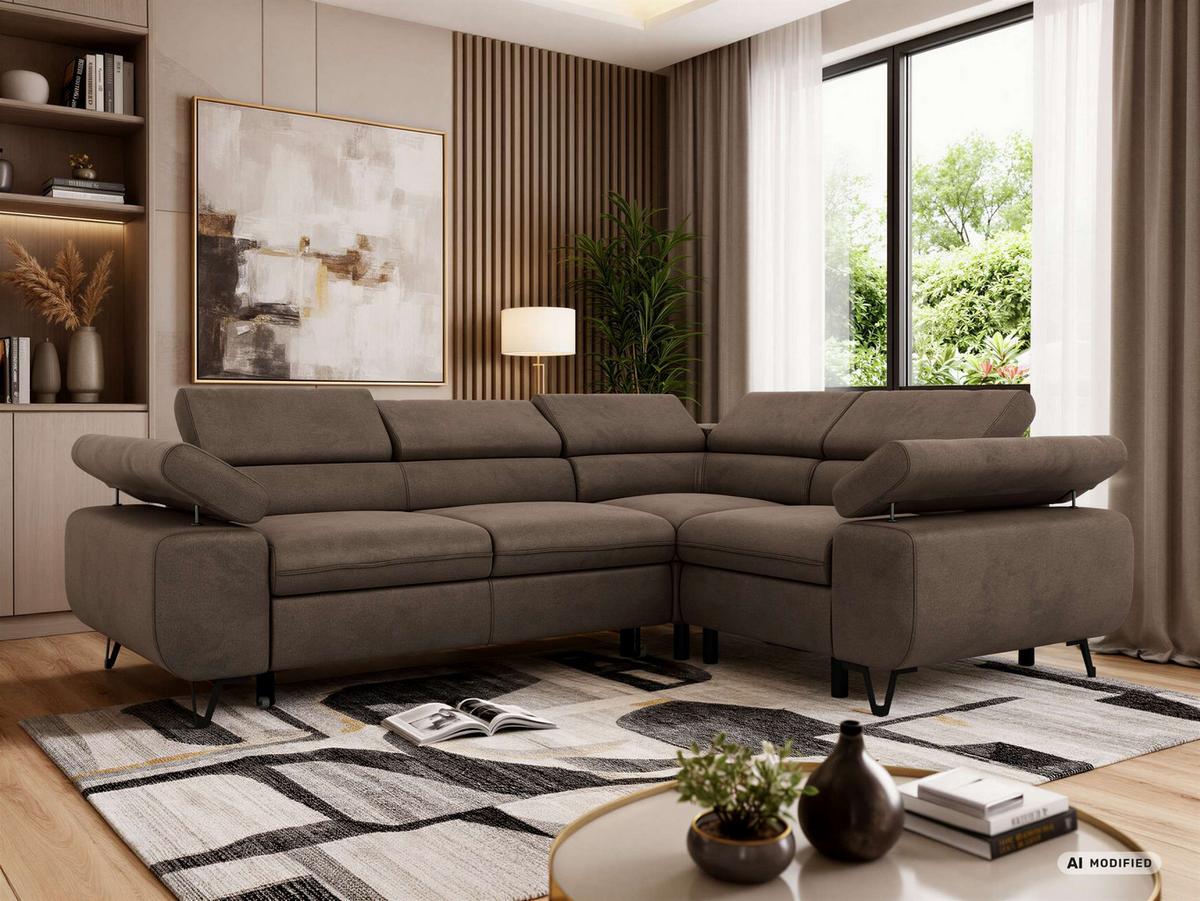 ECKSOFA FALCO L - Braun Velvet - Rechts Seite - Dunkelbraun/Schwarz, Textil/Metall (268/197cm) - MKS
